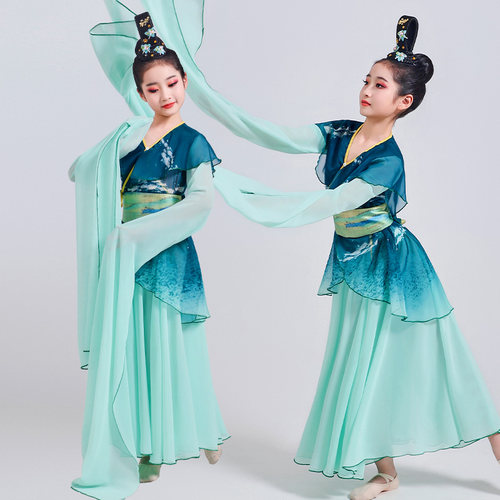 儿童水袖女童2025新款古典舞踏春行一梦惊鸿演出服飘逸甩袖练功服