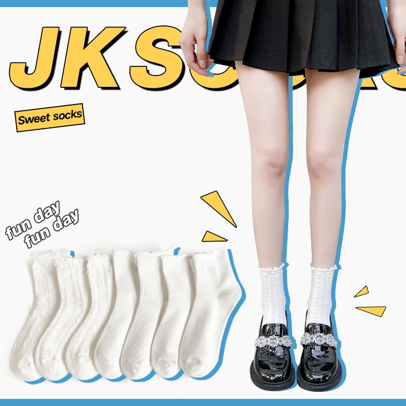 袜子女夏薄款小白袜子女款春秋天中筒袜花边玛丽珍配小皮鞋jk袜