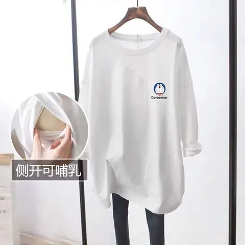 喂奶衣哺乳上衣孕期宝妈可外穿长袖春秋新款哺乳中长款哺乳孕妇装