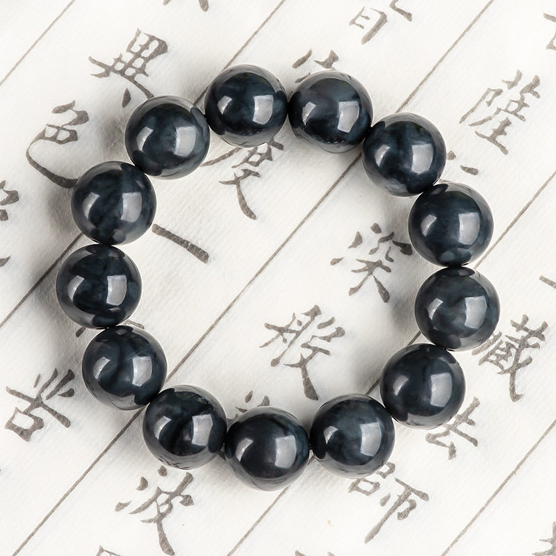 正品天然和田玉墨玉圆珠玉石手串珠子手链时尚高档男女款手饰图片