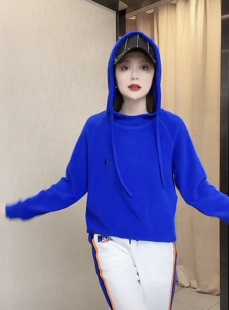 克莱茵蓝连帽卫衣女2023冬新款抽绳保暖双面德绒加厚宽松刺绣上衣