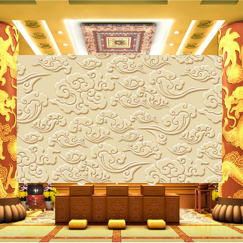 祥云图案墙纸寺庙佛堂神位供台背景墙天花板顶画壁布画云纹壁纸