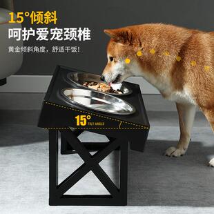 狗碗狗盆喝水一体护颈大型犬狗狗食盆柯基慢食碗宠物304高架水盆
