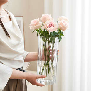 加厚直筒水晶玻璃花瓶透明大插花富贵竹水养玫瑰摆件客厅现代简约