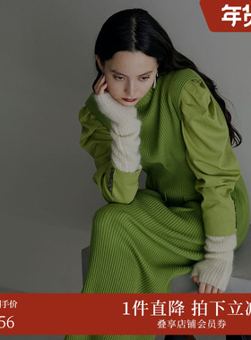 AMERI时尚拼接泡泡袖修身显瘦时髦摩登毛衣连衣裙01220530300