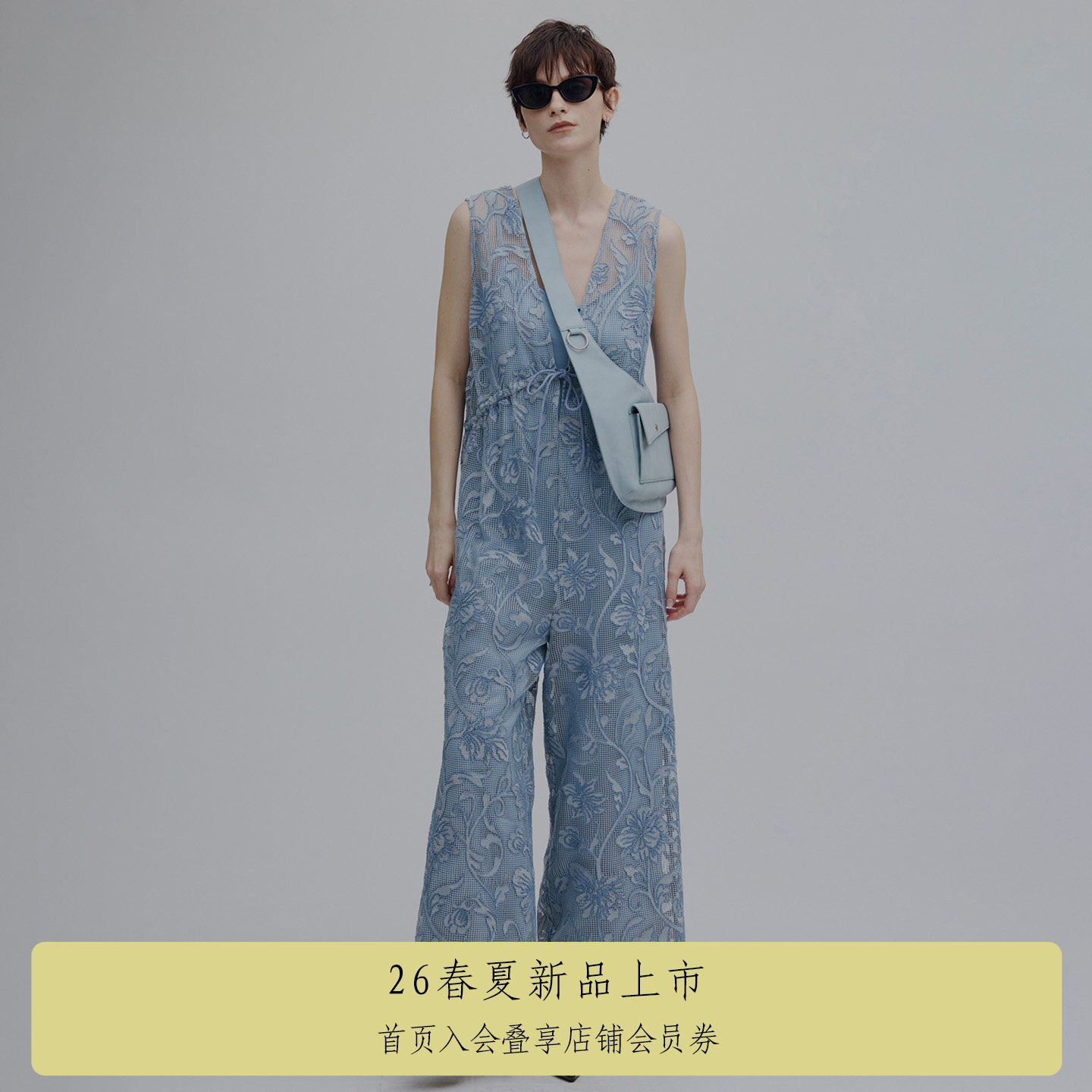 【ins博主同款】AMERI2026年夏季花卉刺绣V领连体裤0126105960920