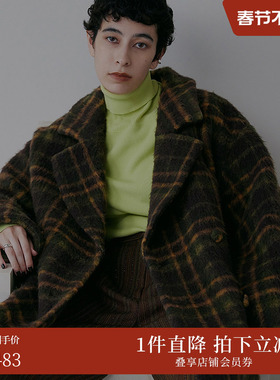 【ins博主同款】AMERI 冬翻领格纹中长款大衣0124206810870