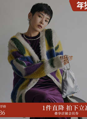 AMERI秋冬时尚撞色拼块宽松舒适感气质休闲开衫上衣01220130150