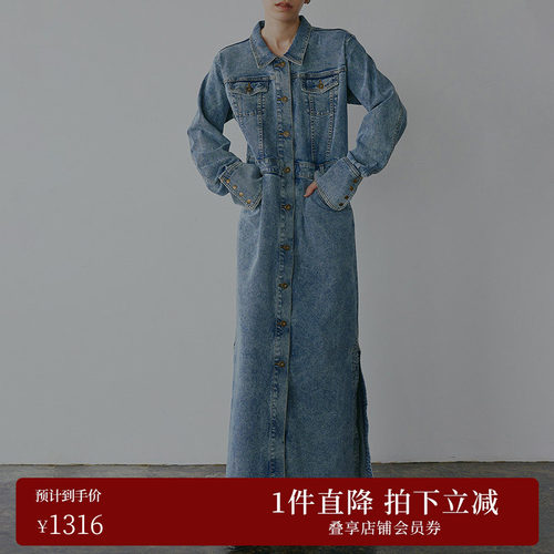 AMERI做旧风格收腰牛仔连衣裙