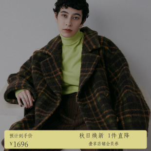 大衣0124206810870 ins博主同款 AMERI 冬翻领格纹中长款