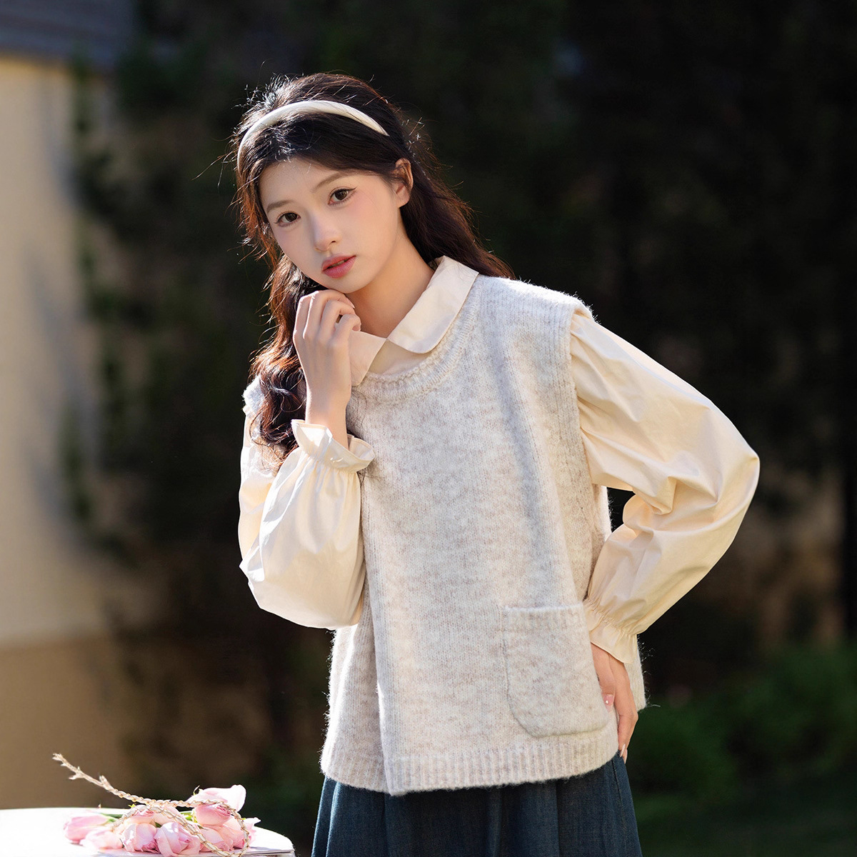 小香风短款圆领针织马甲