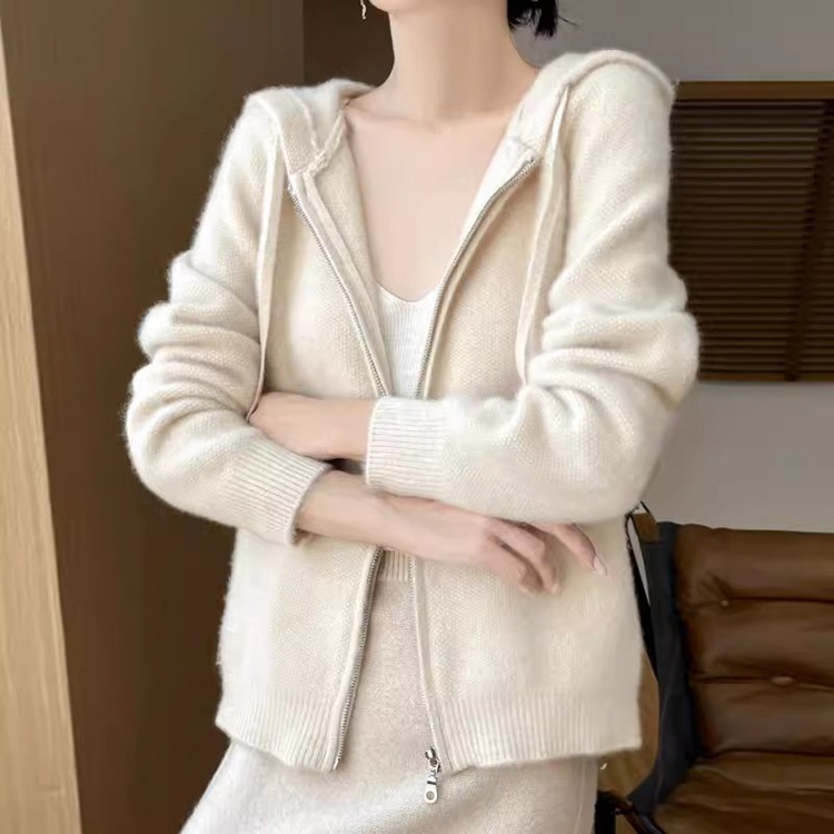 秋冬新款连帽针织毛开衫