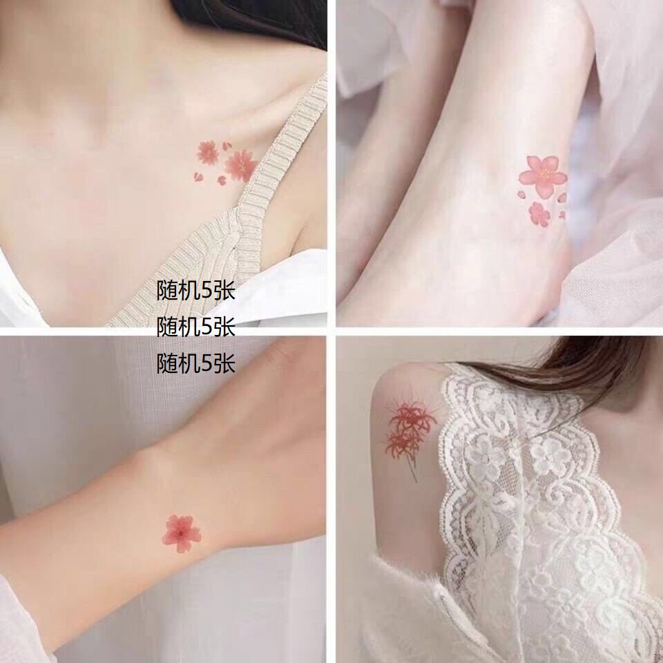 纹身贴防水持久女性感锁骨脚踝樱花花朵小清新学生少女纹身贴纸