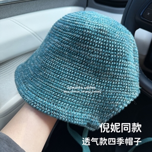 倪妮同款帽子日本大头围渔夫帽女系带百搭盆帽四季通用透气显脸小