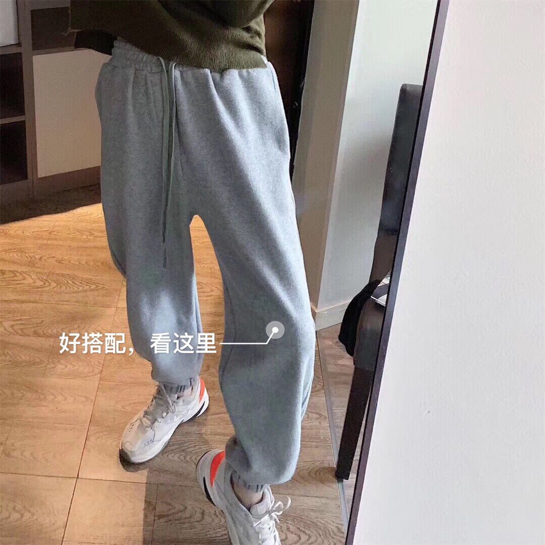 洋气运动裤女灰色宽松束脚夏季薄款2021新款穿休闲今年流行的裤子