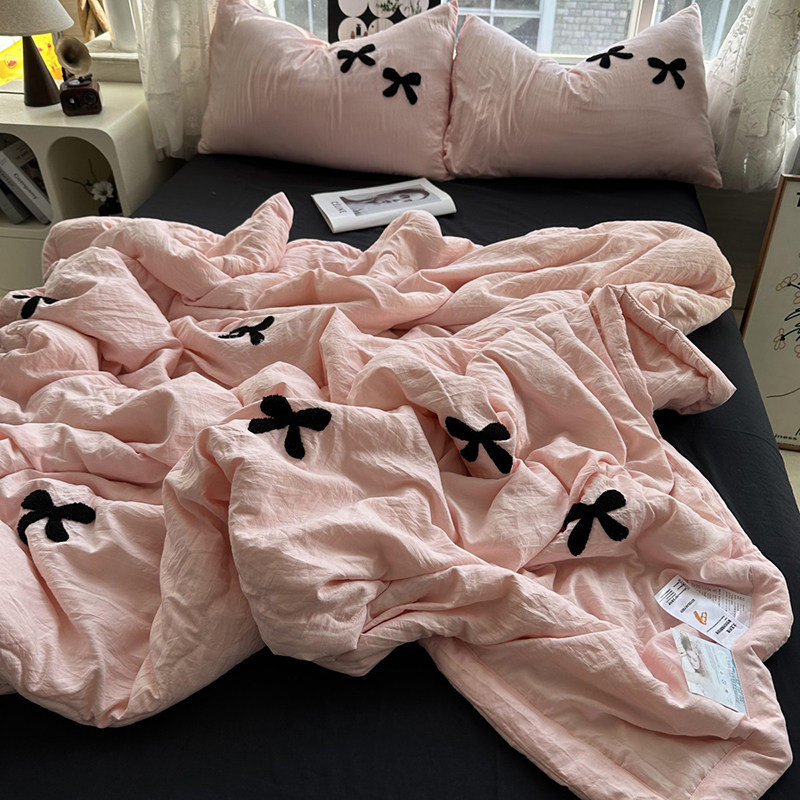 水洗棉蝴蝶结毛巾绣水洗棉夏被