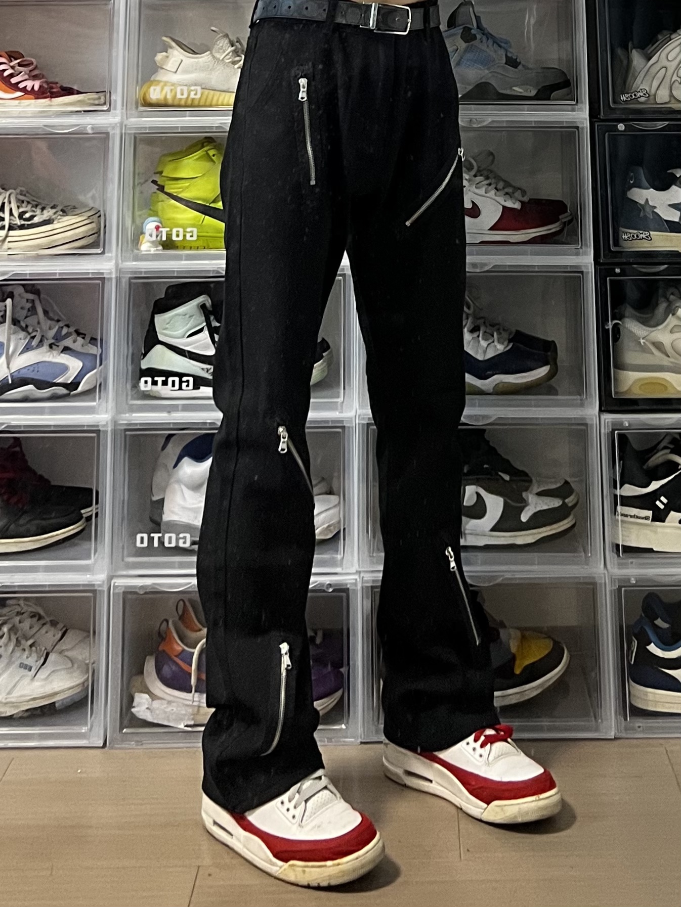 AU8OFCLUB 美式多拉链街头设计感宽松微喇百搭高街牛仔裤男女裤子