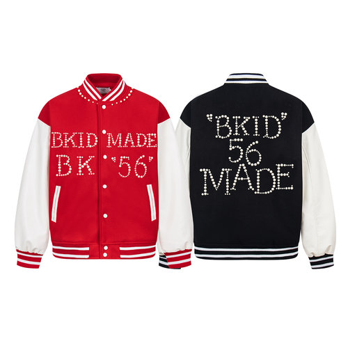 AU8OFCLUB 美式复古钉珍珠pu皮拼接棒球服外套男女高级感夹克潮牌