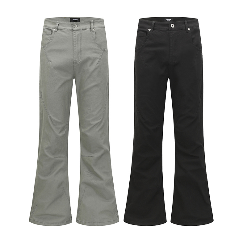 【AU8OFCLUB】 美式复古微喇休闲裤男女百搭修身显瘦显高微弹长裤