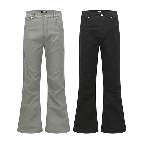 【AU8OFCLUB】 美式复古微喇休闲裤男女百搭修身显瘦显高微弹长裤