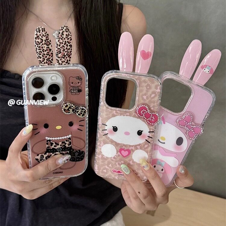 guanview 立体兔耳朵豹纹凯蒂猫适用iphone17pro