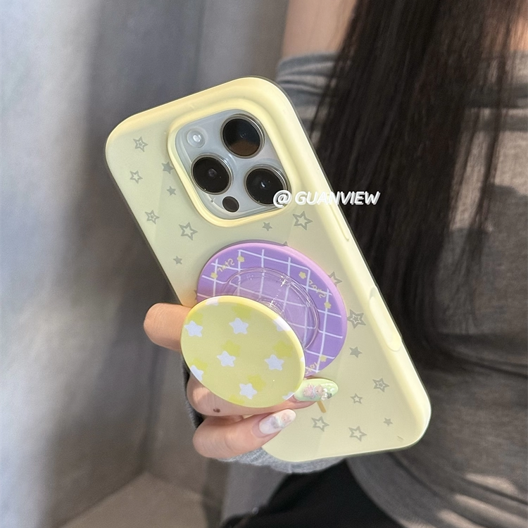 奶黄色液态星星磁吸支架手机壳