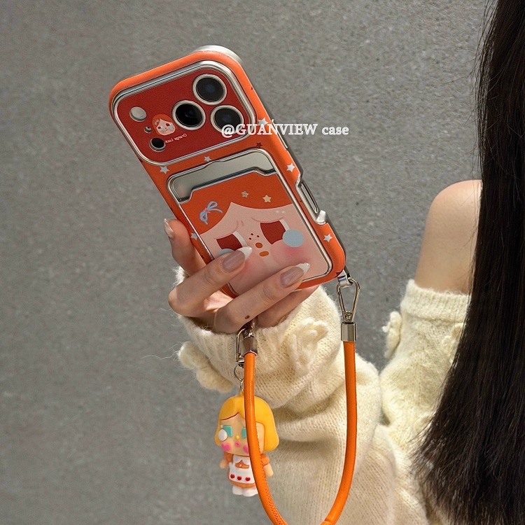 可爱橙色哭娃插卡包手机壳