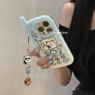 guanview ins趣味卡通自嘲熊有内鬼适用iphone17promax苹果15手机壳16pro创意大哥大电话机13带链条14防摔套