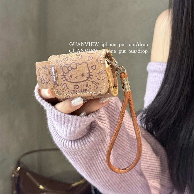 guanview 秋冬ins棕色爱心哈喽kt挂绳适用airpodspro3无线蓝牙耳机保护套AirPods4代复古麂皮翻盖2/3代防摔套,3C数码配件,手机保护套/壳,淘宝优惠券,粉丝福利购,淘宝优惠卷