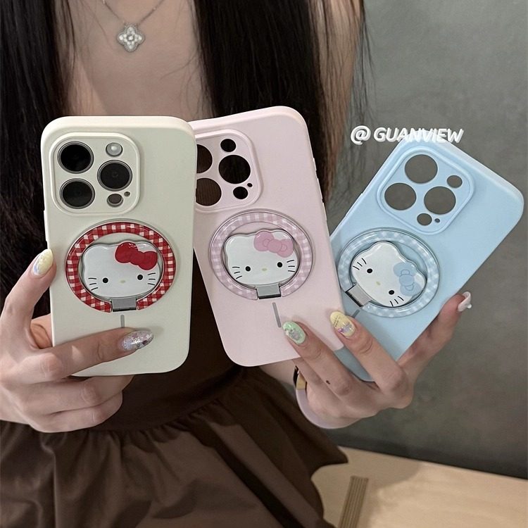 guanview 韩国ins简约纯色格纹kt猫磁吸支架适用16苹果17promax手机壳iphone16pro软糯液态硅胶15/14防摔13套,3C数码配件,手机保护套/壳,淘宝优惠券,粉丝福利购,淘宝优惠卷