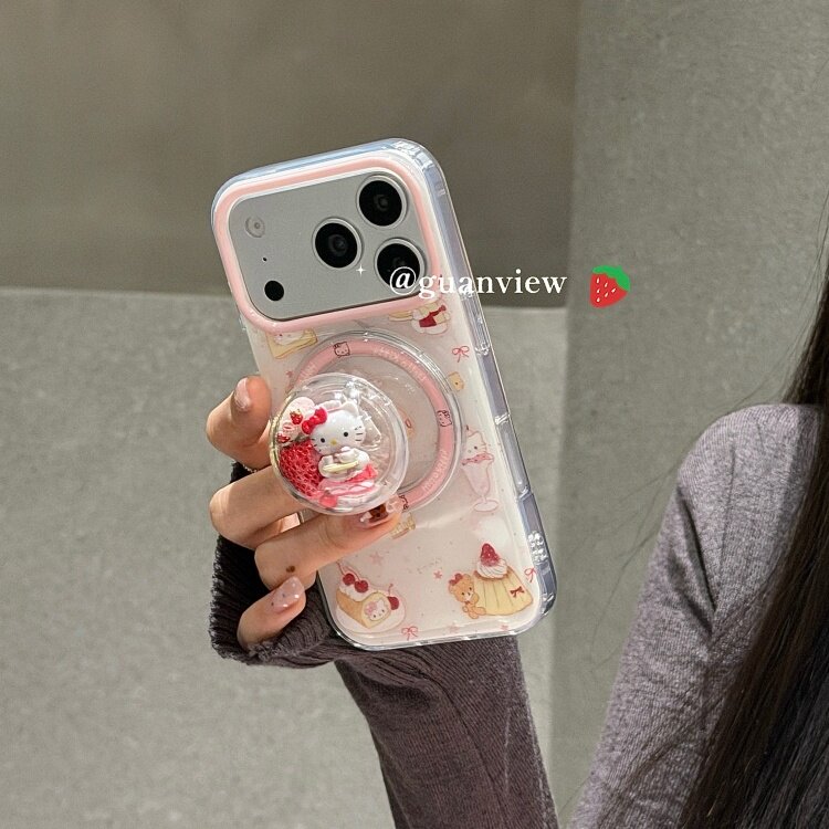 guanview ins可爱涂鸦草莓甜品猫咪适用iphone18promax苹果17pro手机壳15/16pro双层14立体球磁吸支架防摔套