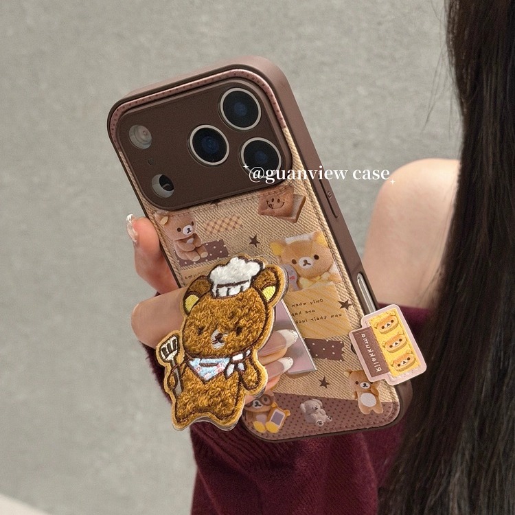 ins皮质刺绣厨师帽轻松熊手机壳