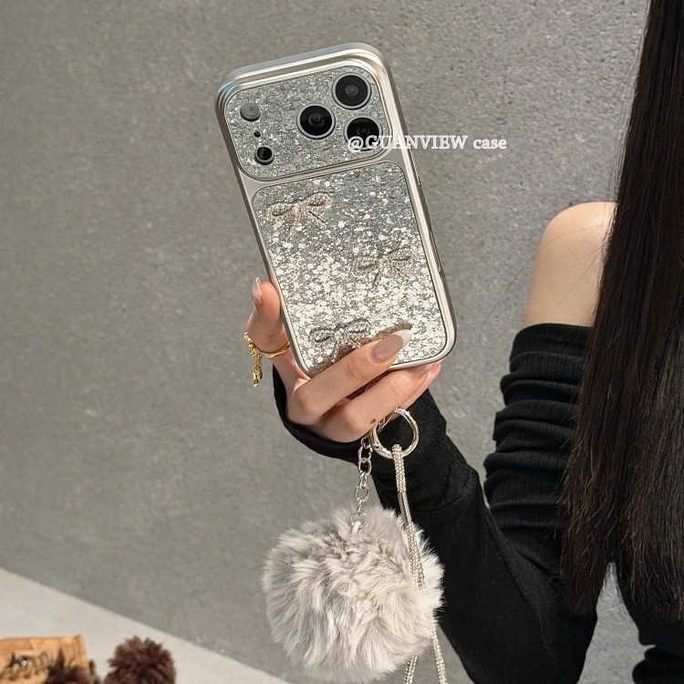 guanview ins高级感银色碎钻立体蝴蝶结适用iphone17promax苹果16pro手机壳15/14毛球爆闪链条13气质17防摔套,3C数码配件,手机保护套/壳,淘宝优惠券,粉丝福利购,淘宝优惠卷