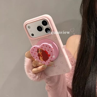 guanview ins粉色爱心睡不醒小姐狗狗适用iphone17promax苹果16pro手机壳15/14磁吸支架13肤感液态硅胶防摔套