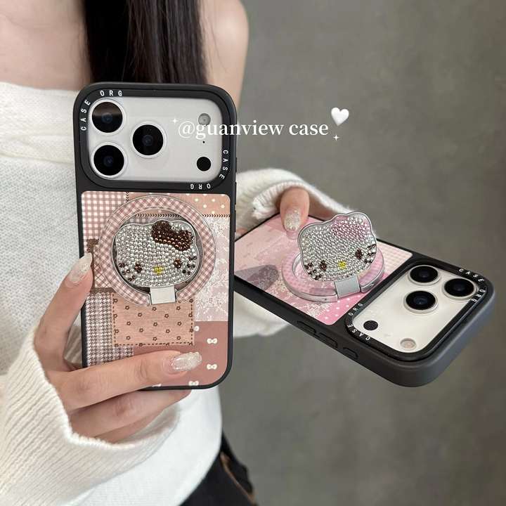 皮纹蕾丝拼接闪钻kt猫磁吸支架