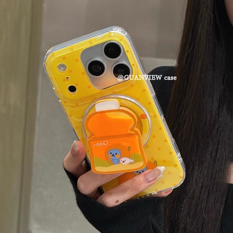 酷儿橙汁汽水流沙磁吸支架手机壳