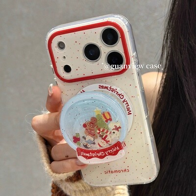guanview ins红色泼墨小动物圣诞水晶球适用iphone17promax苹果16pro手机壳15/14双层13摇摇乐磁吸支架防摔套