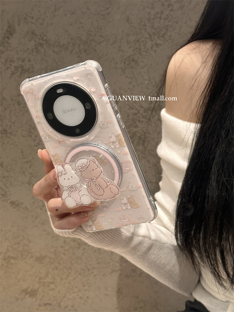 可爱粉色油画蝴蝶结小熊兔子磁吸
