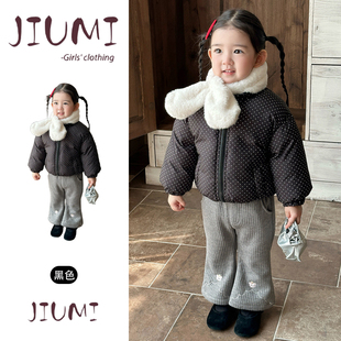 女童冬季韩版甜美可爱羽绒服女宝宝波点立领无帽防风保暖羽绒外套