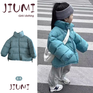 女童韩版 立领防寒保暖宽松羽绒服面包服外套 纯色羽绒服女宝宝短款