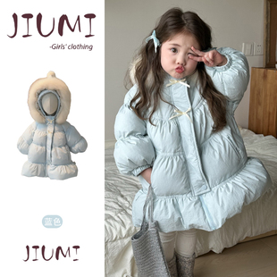女童冬季 甜美可爱羽绒服女宝宝精灵连帽毛领保暖洋气羽绒外套 韩版
