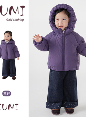女童冬季韩版宽松保暖羽绒服女宝宝简约连帽防风保暖羽绒保暖外套