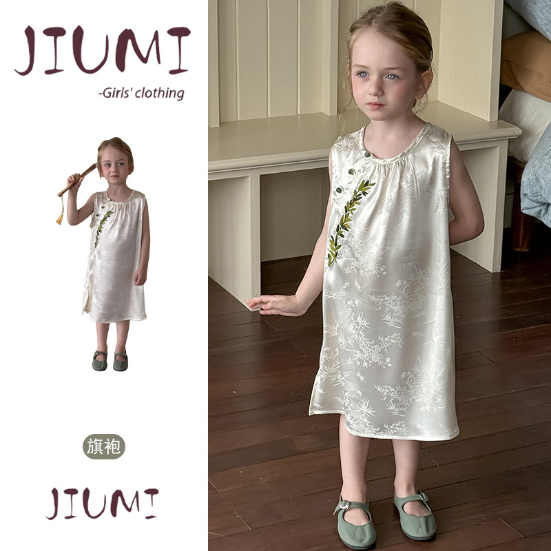 女童夏季新款新中式连衣裙女宝宝国风纯色刺绣无袖背心裙气质旗袍