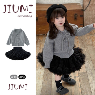 女童春秋韩版甜美可爱凸凸裙套装宝宝玫瑰花毛衣蓬蓬凸凸裙两件套