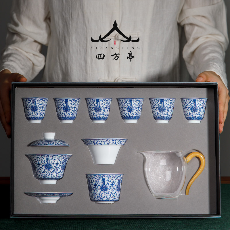 青花瓷茶具套组2025新款家用茶盘陶瓷盖碗三才功夫茶杯高档轻奢