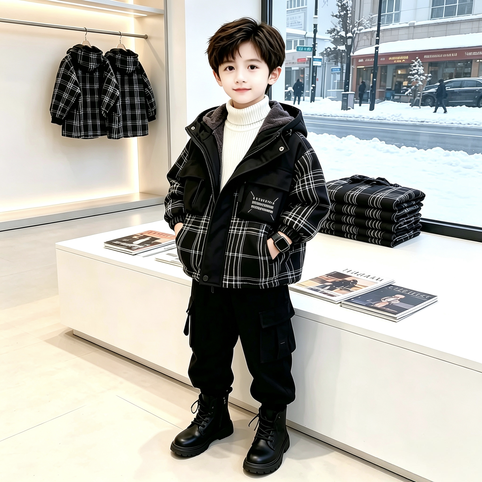 男童秋冬外套2026新款中小童外穿加绒加厚派克服儿童冬装帅气棉服