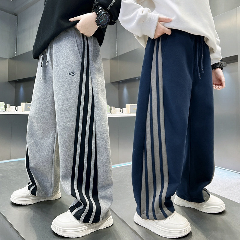 男童裤子2026新款春秋直筒运动裤中大童宽松休闲长裤侧条纹卫裤潮