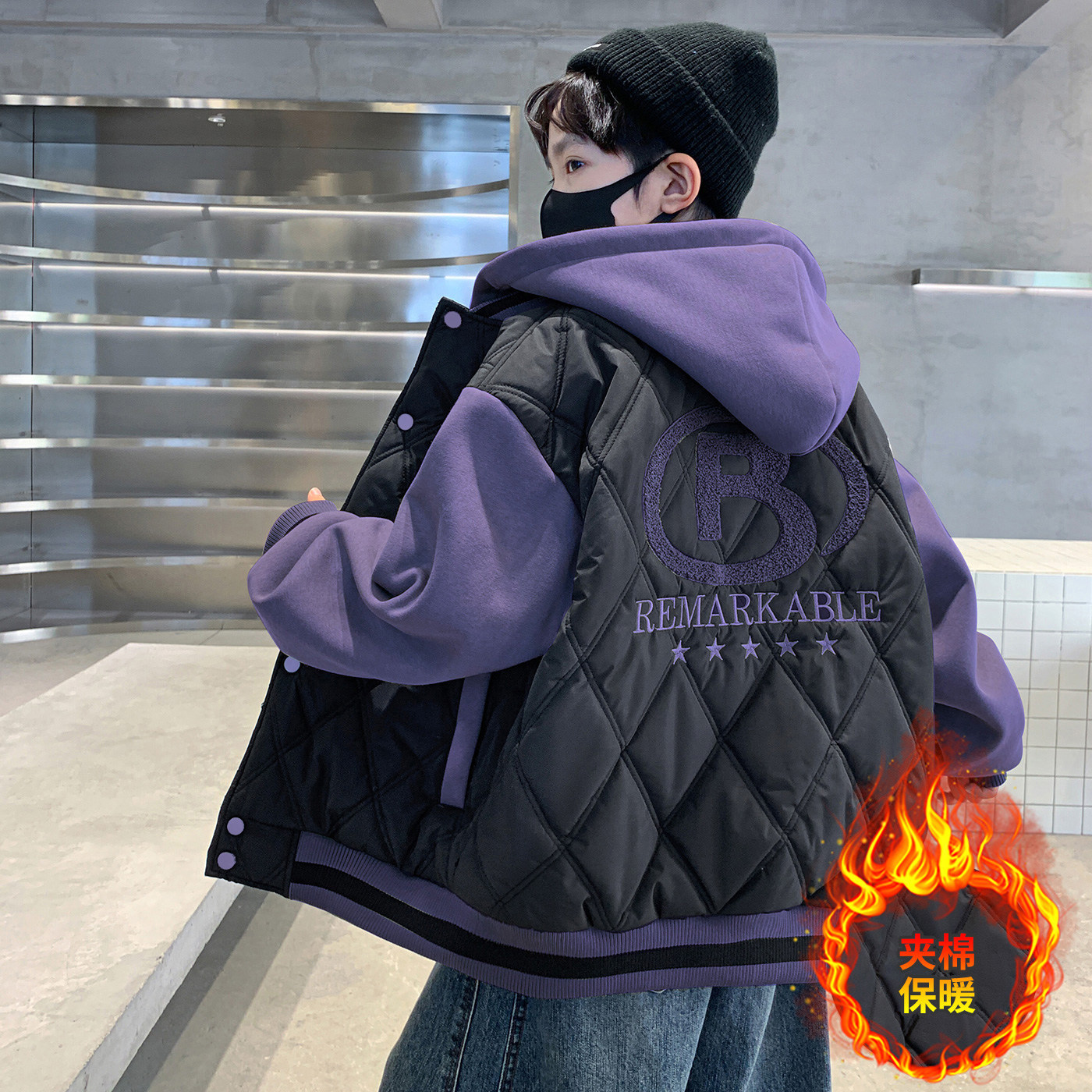 男童秋冬加厚棒球棉服
