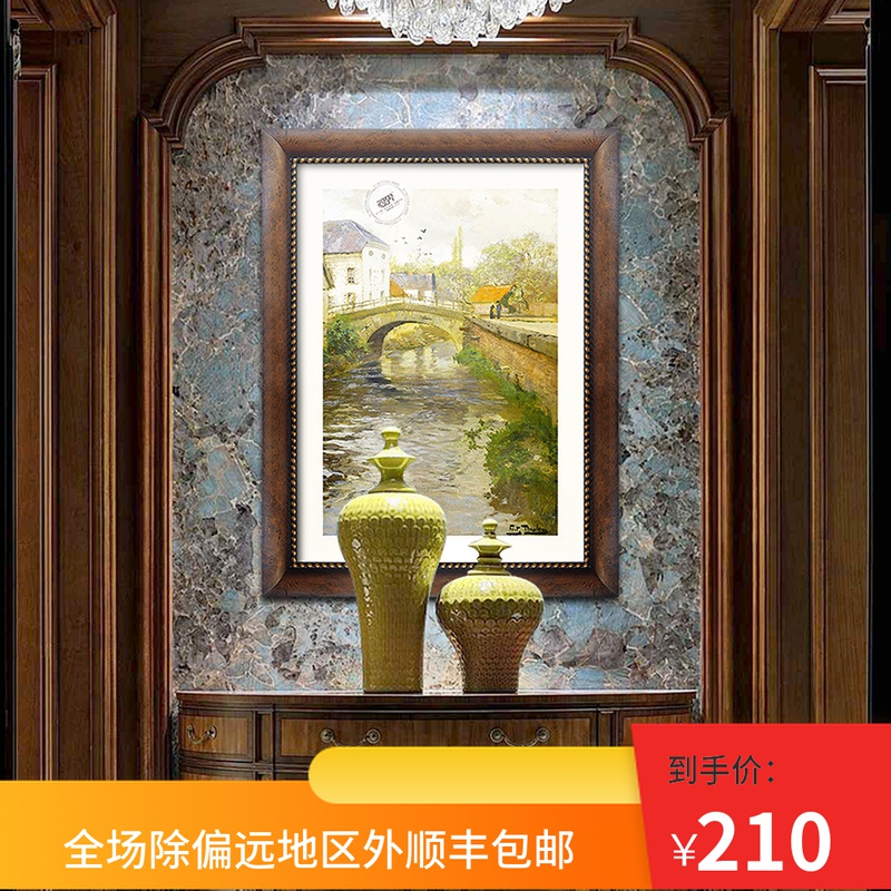 欧式定制画客厅背景风景装饰画玄关壁画双框立体入户田园竖版挂画