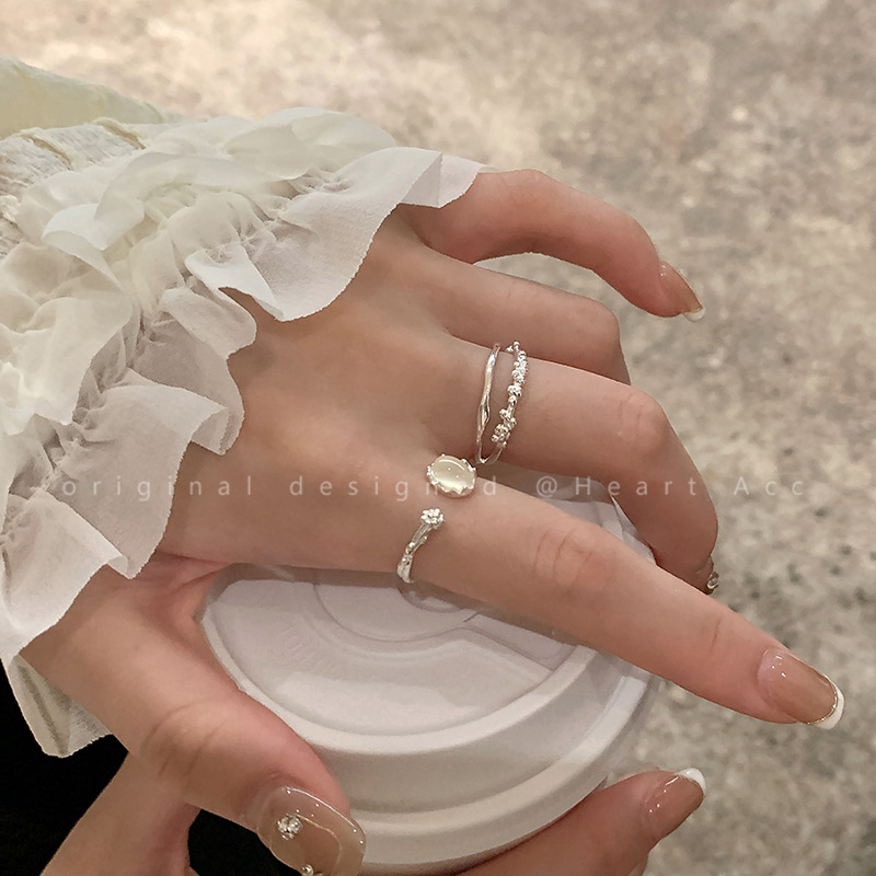 德式S925银梦幻月光石戒指女不规则双层个性指环轻奢时尚甜酷食指